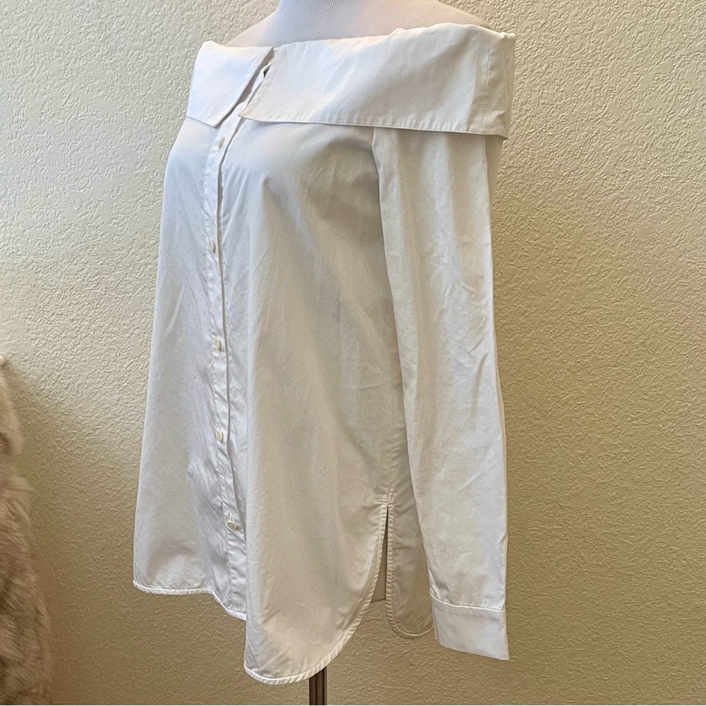 Tibi Off-The-Shoulder White Tunic Top - Button Front - Collar - size 2/4